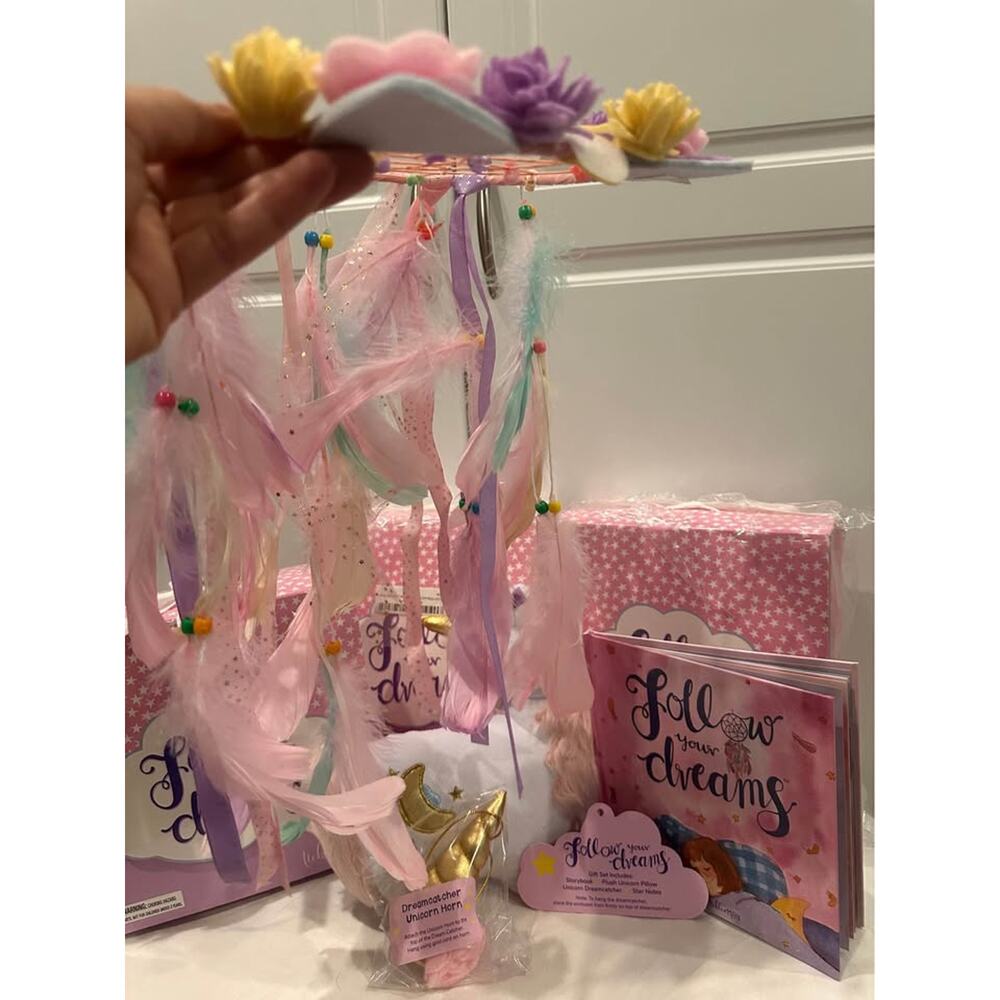 “Follow Your Dreams” Unicorn Pillow Gift Set Girls Fairy Dream Catcher Whimsical - Picture 3 of 5
